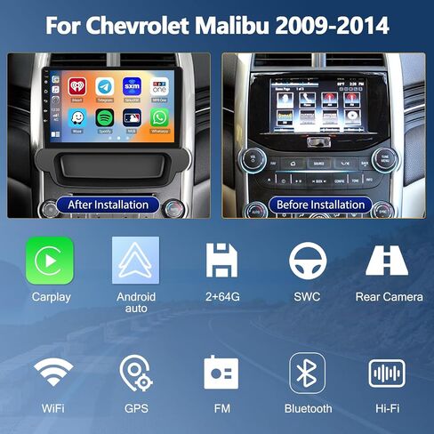 Android 13 Car Stereo for Chevrolet Chevy Malibu 2009-2014 with Wireless Apple Carplay Android Auto,9 Inch Touch Screen Car Radio with GPS WiFi GPS Navigation Bluetooth FM/RDS Radio SWC +Backup Camera in Saudi Arabia