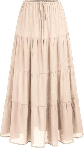 Women's Maxi Skirts Flowy Skirt Elastic High Waist Pleated A-Line Flared Long Skirts in Saudi Arabia