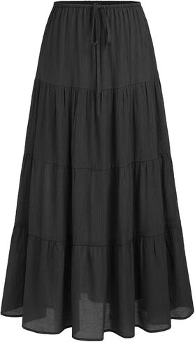 Women's Maxi Skirts Flowy Skirt Elastic High Waist Pleated A-Line Flared Long Skirts in Saudi Arabia