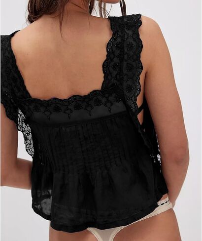 Women Lace Trim Side Tie Tank Top Y2k Sleeveless Flowy Ruffle Cute Summer Clothes Teen Girls in Saudi Arabia