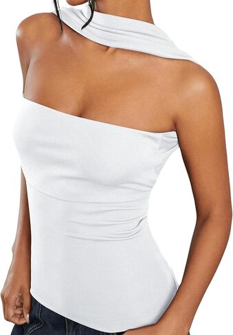 Ruched Strapless Halter Tube Top for Women Sexy Open Back Slim Fit Bandeau Shirt Sleeveless Off Shoulder Tank Clubwear in Saudi Arabia
