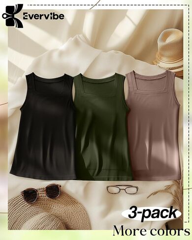 3 Pack Summer Plus Size Tank Tops for Women Sleeveless Tunic Shirts Square Neck Tops Side Slits 1X-5X in Kuwait