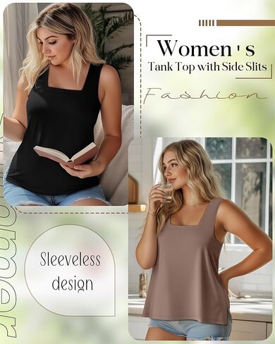 3 Pack Summer Plus Size Tank Tops for Women Sleeveless Tunic Shirts Square Neck Tops Side Slits 1X-5X in Kuwait