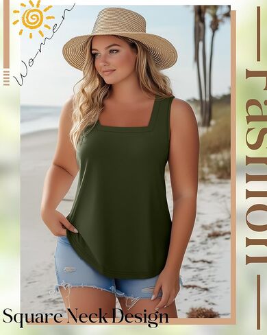 3 Pack Summer Plus Size Tank Tops for Women Sleeveless Tunic Shirts Square Neck Tops Side Slits 1X-5X in Kuwait