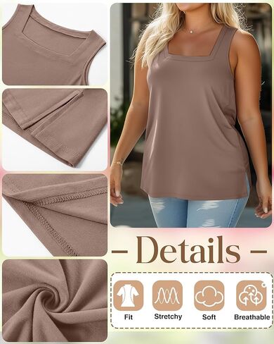 3 Pack Summer Plus Size Tank Tops for Women Sleeveless Tunic Shirts Square Neck Tops Side Slits 1X-5X in Kuwait