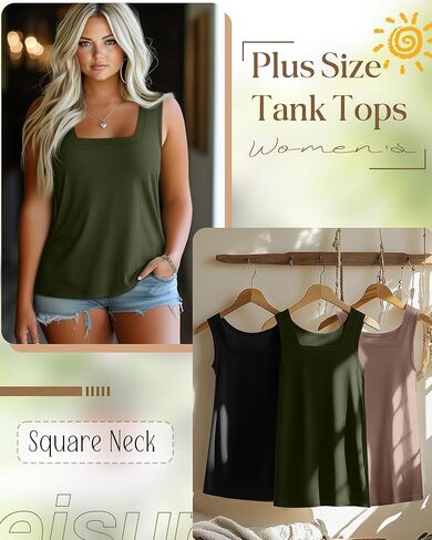 3 Pack Summer Plus Size Tank Tops for Women Sleeveless Tunic Shirts Square Neck Tops Side Slits 1X-5X in Kuwait