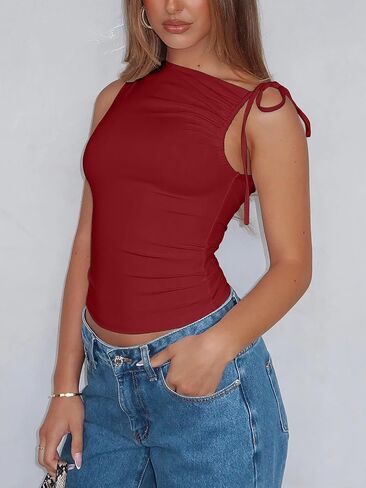 Women's One Shoulder Tank Top Sleeveless Straps Slim Fit Basic Cropped Going Out Tops in Kuwait