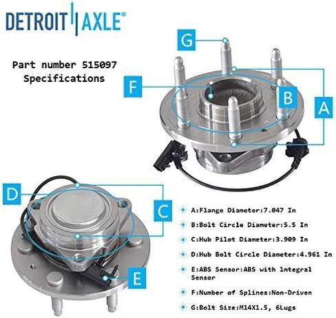 Detroit Axle - 2WD 515097 Front Wheel Bearing Hubs and Bolt Mountings for Silverado Sierra 1500, Chevrolet GMC Tahoe Yukon XL Avalanche Cadillac Escalade ESV, Wheel Hub and Bearing Assembly Set in Saudi Arabia