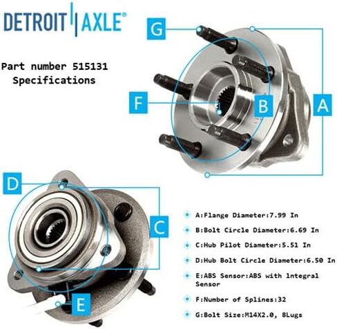 Detroit Axle-4WD Front Wheel Bearing Hub لـ 11-16 Ford F-250 F-350 Super Duty [DRW Models] ، استبدال 2011 2012 2013 2014 2015 2015 F-250 F-350 SD Wheel Bearing and Hub Assembly in Saudi Arabia