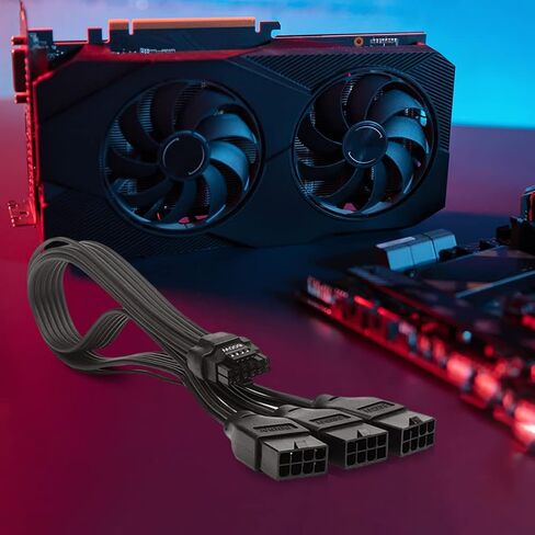 كابل تمديد PCI-e 5.0، 16 دبوس (12+4) ذكر إلى PCIE 3x8Pin(6+2) كابل تمديد أنثى، كابل 12VHPWR 16AWG متوافق مع GPU RTX 3090Ti 4070Ti 4080 4090 مصدر طاقة بطاقة الرسومات (30 سم) (أسود) in Saudi Arabia