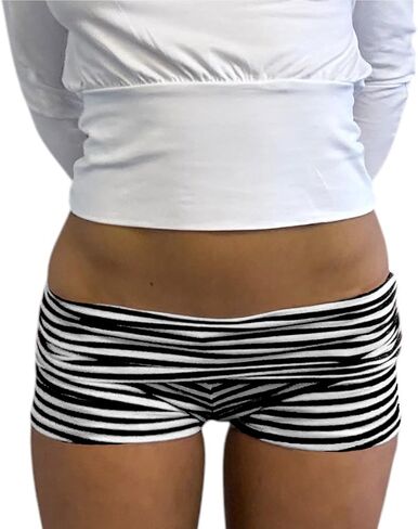 Women Y2K Foldover Micro Shorts Low Rise Elastic Waist Striped/Polka Dots Print Mini Shorts Egirls Streetwear in Saudi Arabia