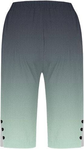 Bermuda Shorts for Women Knee Length Cotton Linen Shorts Casual Elastic Waisted Wide Leg Shorts Summer Beach Outfits in Kuwait