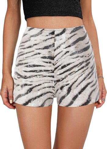 Testudineus womens y2k leopard sequin shorts glitter الخصر المرن النحيل الترتر squin in Kuwait
