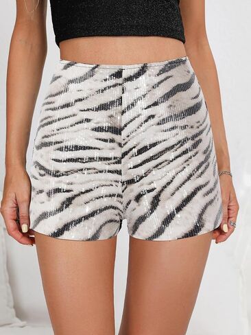 Testudineus womens y2k leopard sequin shorts glitter الخصر المرن النحيل الترتر squin in Kuwait