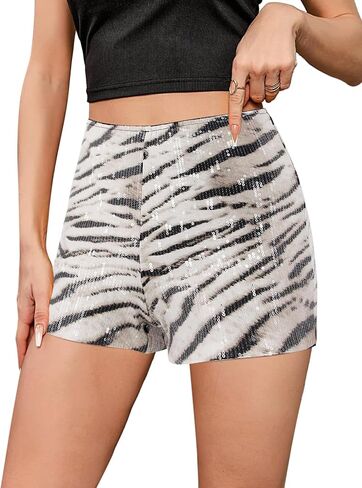 Testudineus womens y2k leopard sequin shorts glitter الخصر المرن النحيل الترتر squin in Kuwait
