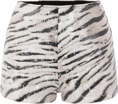 Testudineus womens y2k leopard sequin shorts glitter الخصر المرن النحيل الترتر squin in Kuwait