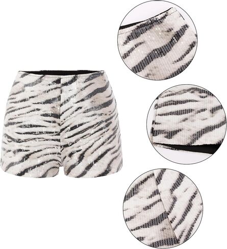 Testudineus womens y2k leopard sequin shorts glitter الخصر المرن النحيل الترتر squin in Kuwait