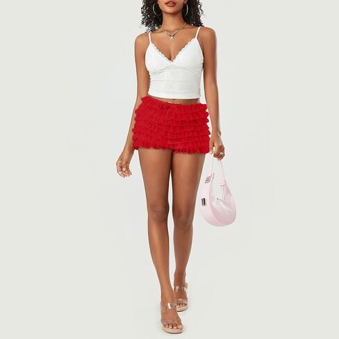 Women Y2k Lace Ruffle Layered Micro Shorts Cute Sweet Lolita Tiered Bloomer Shorts Fairy Going Out Short Pettipants in Kuwait