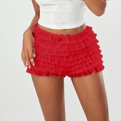 Women Y2k Lace Ruffle Layered Micro Shorts Cute Sweet Lolita Tiered Bloomer Shorts Fairy Going Out Short Pettipants in Kuwait