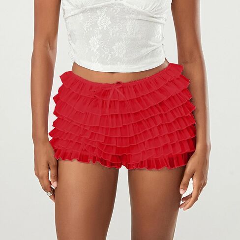 Women Y2k Lace Ruffle Layered Micro Shorts Cute Sweet Lolita Tiered Bloomer Shorts Fairy Going Out Short Pettipants in Kuwait