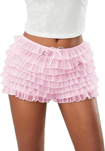 Women Y2k Lace Ruffle Layered Micro Shorts Cute Sweet Lolita Tiered Bloomer Shorts Fairy Going Out Short Pettipants in Kuwait