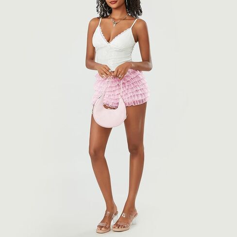 Women Y2k Lace Ruffle Layered Micro Shorts Cute Sweet Lolita Tiered Bloomer Shorts Fairy Going Out Short Pettipants in Kuwait