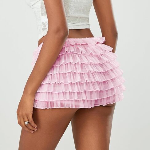 Women Y2k Lace Ruffle Layered Micro Shorts Cute Sweet Lolita Tiered Bloomer Shorts Fairy Going Out Short Pettipants in Kuwait