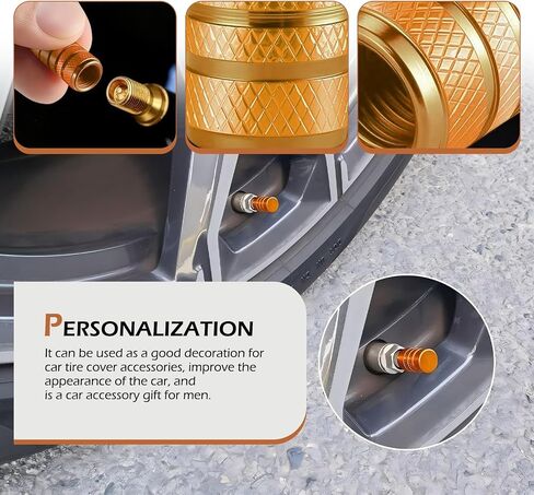 4pcs صمامات الإطارات جذع ، غطاء قبعة قبعة الصمامات من سبيكة الألومنيوم ، غطاء صمام مقاوم للتسرب ، Universal for Car Truck Motorcycle Suv Bike (Orange) in Kuwait