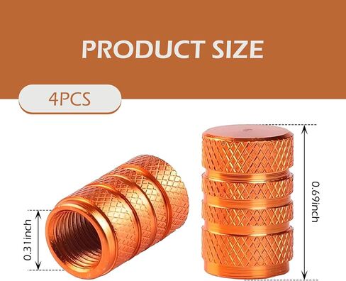 4pcs صمامات الإطارات جذع ، غطاء قبعة قبعة الصمامات من سبيكة الألومنيوم ، غطاء صمام مقاوم للتسرب ، Universal for Car Truck Motorcycle Suv Bike (Orange) in Kuwait