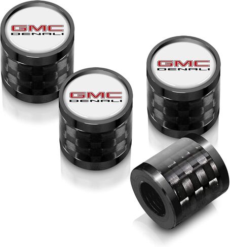 for GMC Denali Nameplate on Real Carbon Fiber Barrel Black Aluminum Tire Valve Stem Caps (Black/Silver) in Saudi Arabia