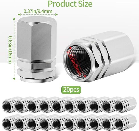 20 Pack Aluminum Tire Valve Stem Caps Hexagon Dust Proof and Leak Proof Valve Covers for Cars Trucks SUVs Motorcycles Bikes in Kuwait
