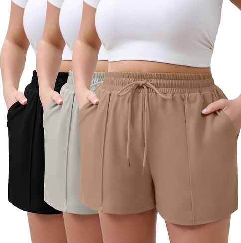 شورتات عرق في Neer 3 Pack Women Plus ، شورتات الرباط مع قاع الركض الرياضي في الجيب الصيفي in Saudi Arabia