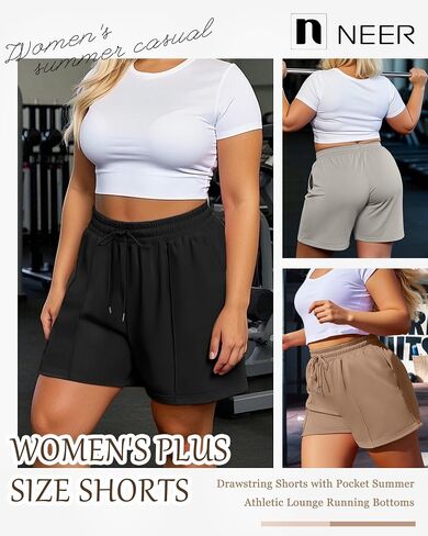 شورتات عرق في Neer 3 Pack Women Plus ، شورتات الرباط مع قاع الركض الرياضي في الجيب الصيفي in Saudi Arabia