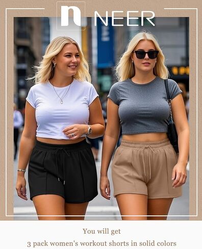شورتات عرق في Neer 3 Pack Women Plus ، شورتات الرباط مع قاع الركض الرياضي في الجيب الصيفي in Saudi Arabia