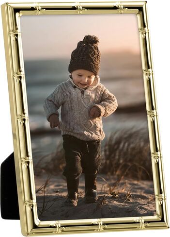 eletecpro 4x6 Metal Picture Frame with Real Glass Cover, Elegant Plated Photo Frames with Soft Touch Velvet Backing, Display 4x6 Picture for Wall or Tabletop, Gold in Saudi Arabia
