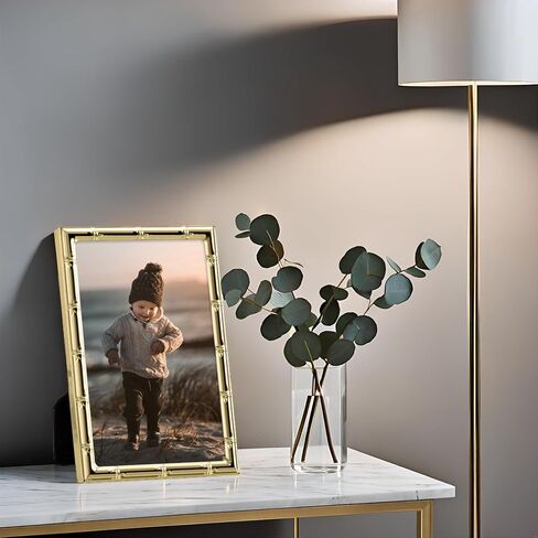 eletecpro 4x6 Metal Picture Frame with Real Glass Cover, Elegant Plated Photo Frames with Soft Touch Velvet Backing, Display 4x6 Picture for Wall or Tabletop, Gold in Saudi Arabia