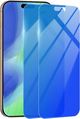 عبوتان من واقي شاشة الخصوصية لهاتف iPhone 16، زجاج مقسى 9H [ملون-أزرق] [إطار سهل التركيب] [مضاد للضوء الأزرق] خاص لهاتف iPhone16 6.1 بوصة، مضاد للفقاعات، تغطية كاملة in Saudi Arabia