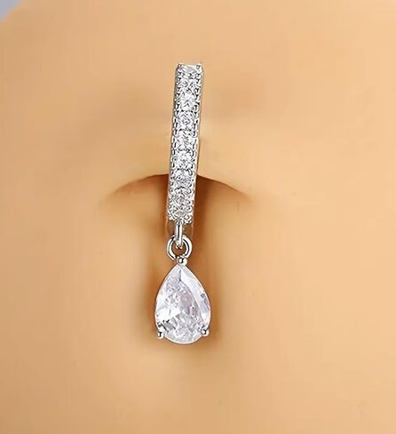 MODRSA Dangle Belly Button Ring Dangling Silver Dangly Belly Piercing Jewelry Hypoallergenic Surgical Steel Navel Rings for Women Clicker Navel Piercings 2pcs in Saudi Arabia