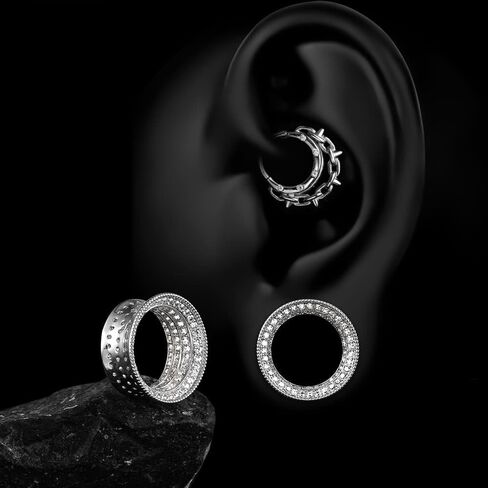 Casvort 2 PCS Hypoallergenic 8mm-20mm Classic مليء بالزركونيا المفردة الأذن أنفاق الأذن عتيقة النحاس متعدد الاستخدامات مجوهرات جسم الزفاف in Kuwait