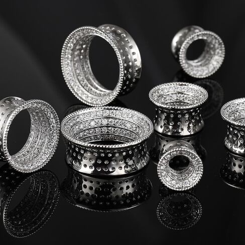 Casvort 2 PCS Hypoallergenic 8mm-20mm Classic مليء بالزركونيا المفردة الأذن أنفاق الأذن عتيقة النحاس متعدد الاستخدامات مجوهرات جسم الزفاف in Kuwait