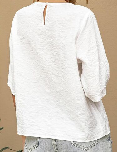 Womens Summer Cotton Linen Half Sleeve Shirt Crewneck Loose Fit Solid Oversized Basic Tee Blouse Tops in Kuwait