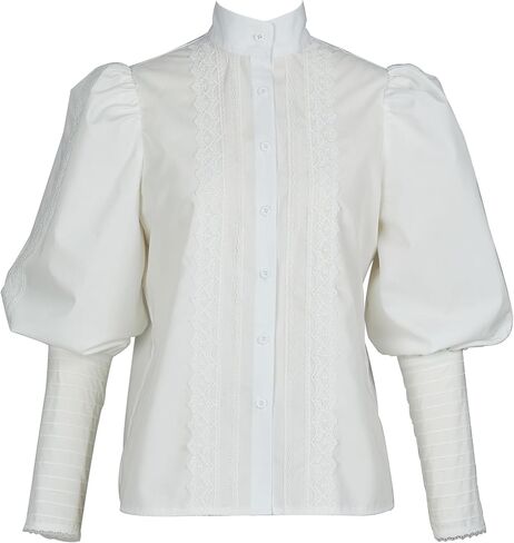 Victorian Blouse Women Puff Sleeve Blouse Button Down Ruffle Dressy Shirts Tops in Saudi Arabia