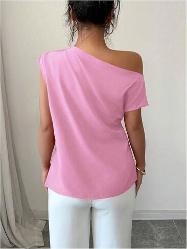 SOLY HUX Women's Blouse Ruched Off The Shoulder Short Sleeve Asymmetric Neck Summer Tops in Saudi Arabia