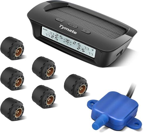 Tymate RV Tire Pressure Monitoring System - M12-3 Tire Pressure Monitor System (0-87 PSI) with Solar Charge, 5 Alarm Modes, Auto Sleep Mode, LCD Display, RV TPMS with 4 Sensors, Easy to Install in Kuwait