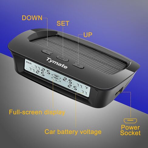 Tymate RV Tire Pressure Monitoring System - M12-3 Tire Pressure Monitor System (0-87 PSI) with Solar Charge, 5 Alarm Modes, Auto Sleep Mode, LCD Display, RV TPMS with 4 Sensors, Easy to Install in Kuwait