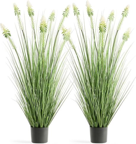 Faux 4ft 2-Pack Horsetail Reed Grass with Green Spikes, 48in Tall Indoor Outdoor Fake Grass in Pot, Home Office Decorative Artificial Plant & Greenery, Wedding Decor Bristlegrass in Kuwait