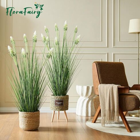 Faux 4ft 2-Pack Horsetail Reed Grass with Green Spikes, 48in Tall Indoor Outdoor Fake Grass in Pot, Home Office Decorative Artificial Plant & Greenery, Wedding Decor Bristlegrass in Kuwait
