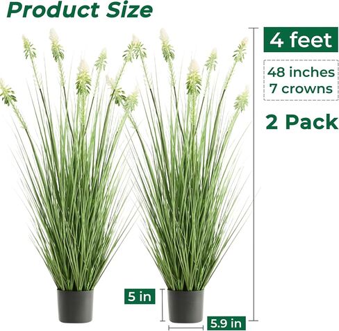 Faux 4ft 2-Pack Horsetail Reed Grass with Green Spikes, 48in Tall Indoor Outdoor Fake Grass in Pot, Home Office Decorative Artificial Plant & Greenery, Wedding Decor Bristlegrass in Kuwait