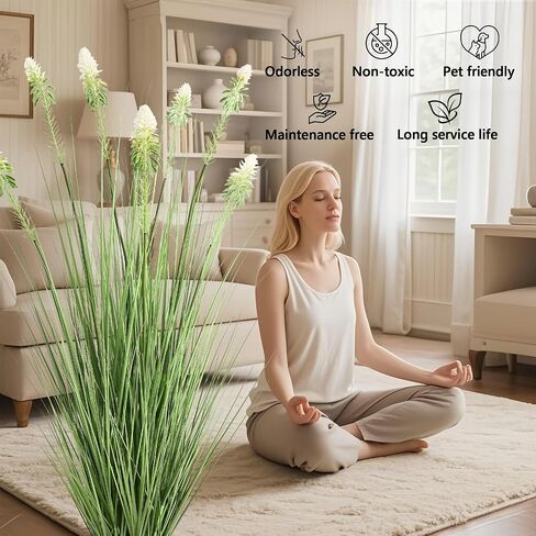 Faux 4ft 2-Pack Horsetail Reed Grass with Green Spikes, 48in Tall Indoor Outdoor Fake Grass in Pot, Home Office Decorative Artificial Plant & Greenery, Wedding Decor Bristlegrass in Kuwait