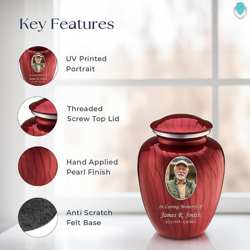 Geturns احتضان جرات حرق جثث الصورة الصغيرة للرماد البشري I Pearl Candy Red Photo Urn للرجال والنساء أنا 44 رطلاً in Kuwait